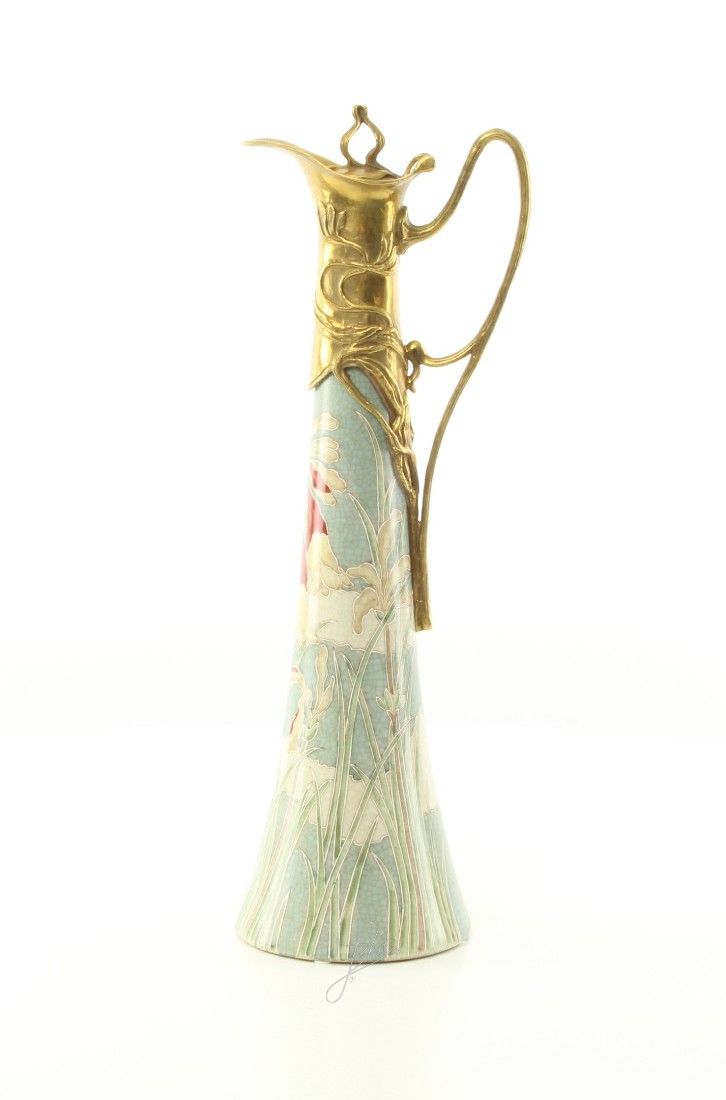 Carafa Art Nouveau din porțelan cu bronz