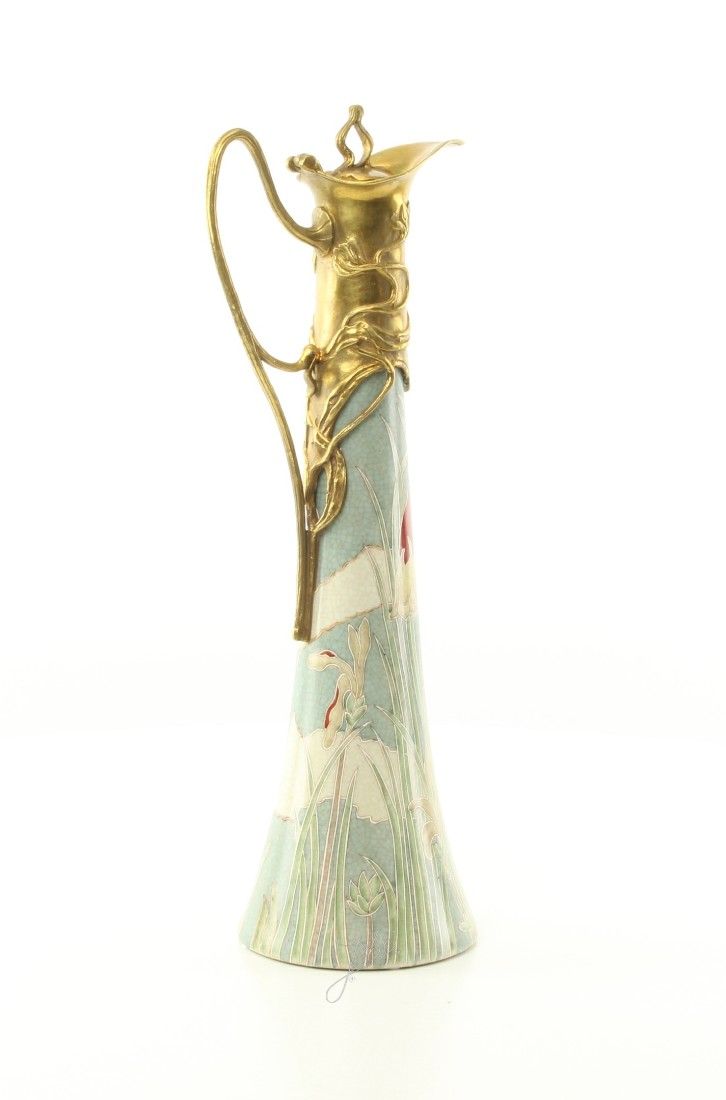 Carafa Art Nouveau din porțelan cu bronz