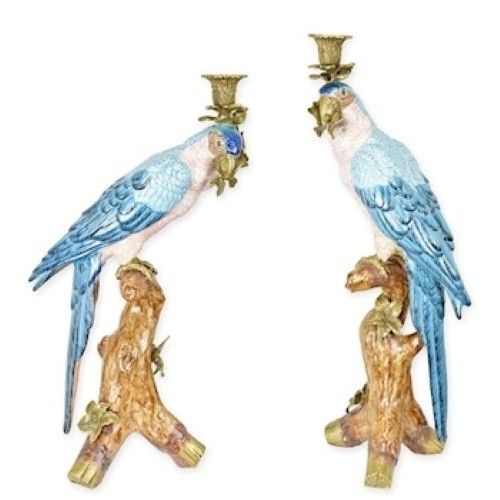 Set doua sfesnice papagal din portelan cu bronz