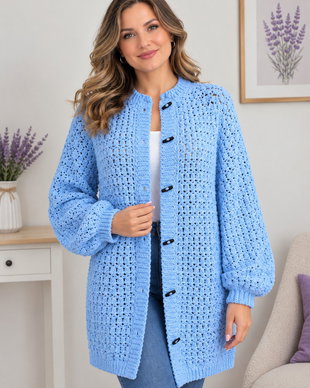 Cardigan Long Fall bleu, croșetat manual  Chic Crochet by Sorina