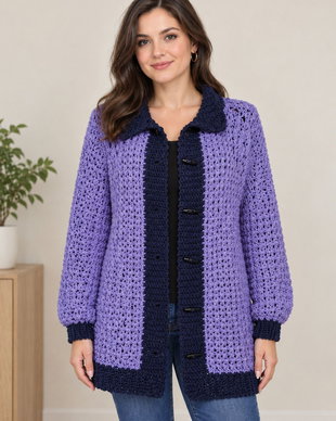 Cardigan croșetat manual în nuanțe de mov și bleumarin  Chic Crochet by Sorina