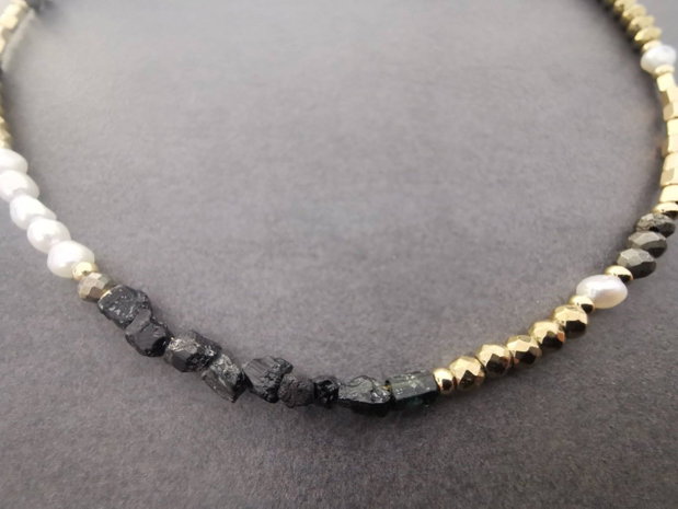 Colier turmalina neagra, pirita si perle de cultura CP79