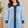 Cardigan croșetat manual Granny Stitch  Bleu degrade, bleu și gri-albăstrui