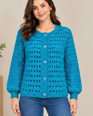 Bluză de vară albastru electric croșetată manual  Chic Crochet by Sorina