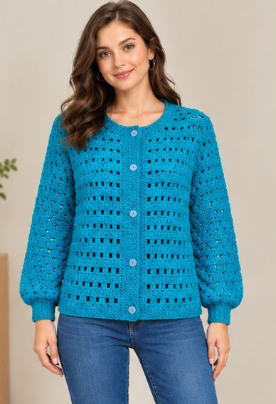 Bluză de vară albastru electric croșetată manual  Chic Crochet by Sorina