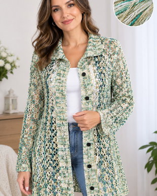Cardigan de vară croșetat manual  efect degrade, nuanțe de crem și verde