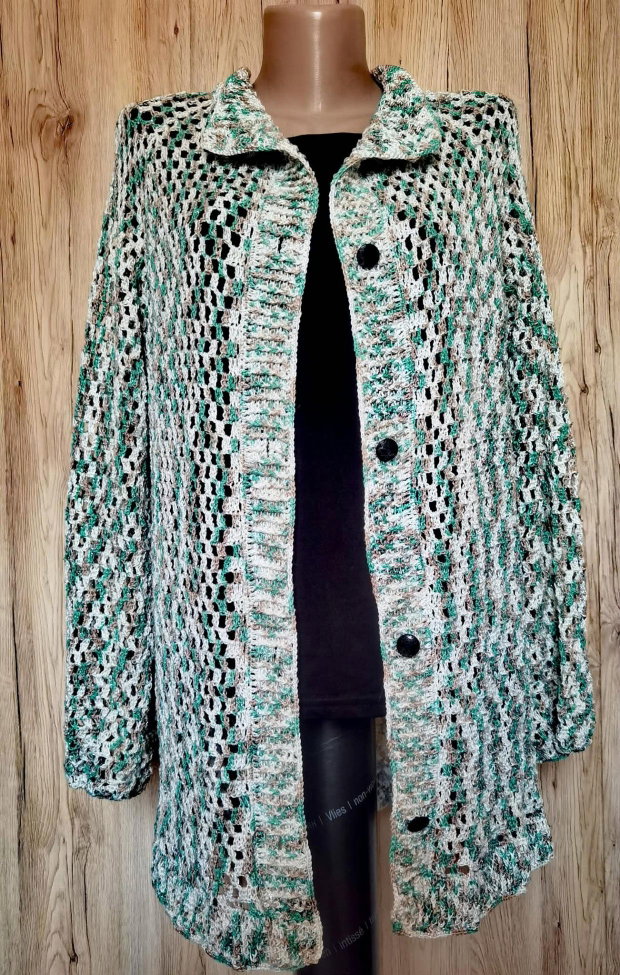 Cardigan de vară croșetat manual efect degrade, nuanțe de crem și verde