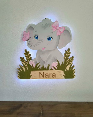 Lampă din lemn pentru copii, cu model elefant Lampă de veghe personalizată pentru copii + TRANSPORT GRATUIT