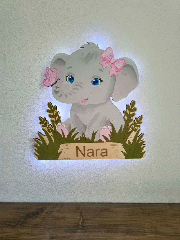 Lampă din lemn pentru copii, cu model elefant Lampă de veghe personalizată pentru copii + TRANSPORT GRATUIT