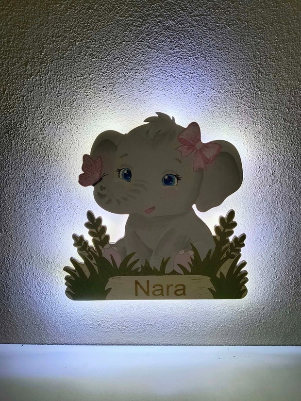 Lampă din lemn pentru copii, cu model elefant Lampă de veghe personalizată pentru copii + TRANSPORT GRATUIT
