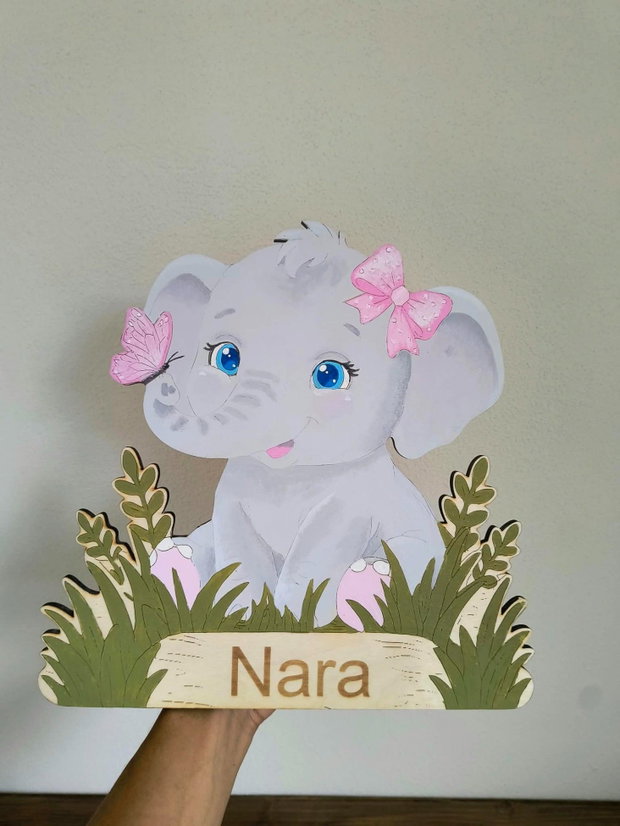 Lampă din lemn pentru copii, cu model elefant Lampă de veghe personalizată pentru copii + TRANSPORT GRATUIT