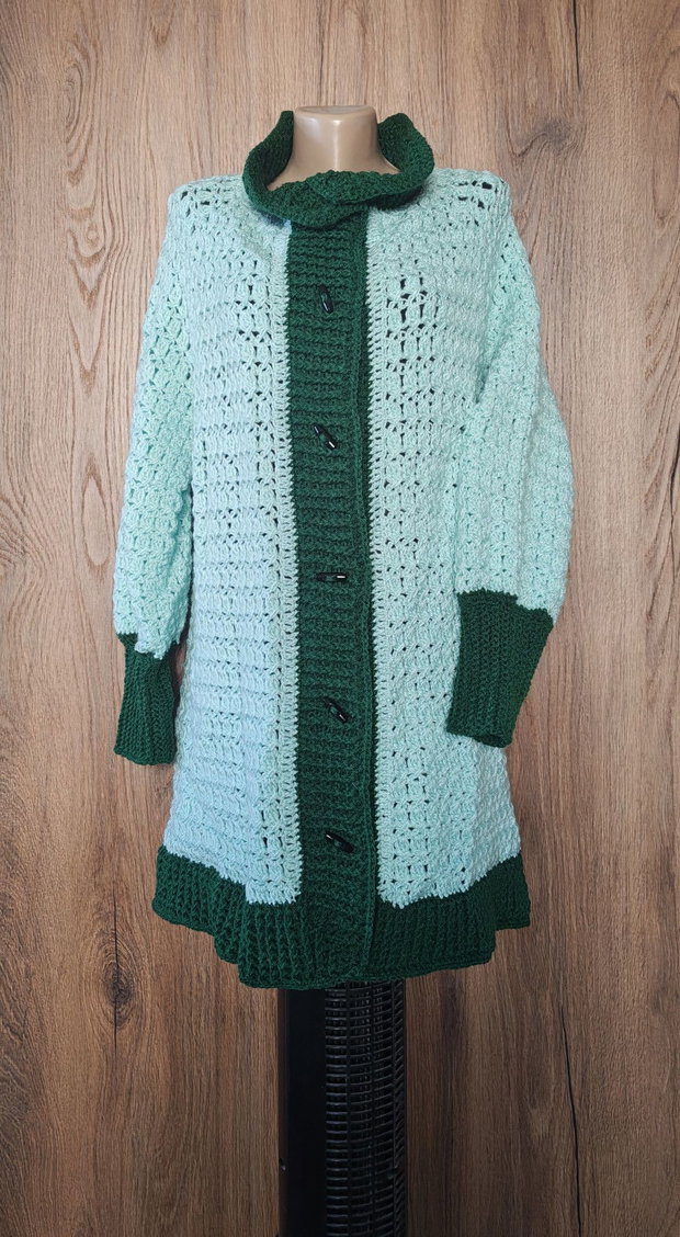 Cardigan croșetat manual, vernil și verde închis