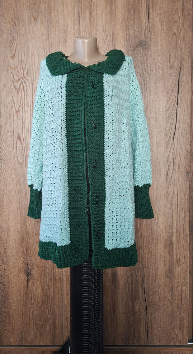 Cardigan croșetat manual, vernil și verde închis