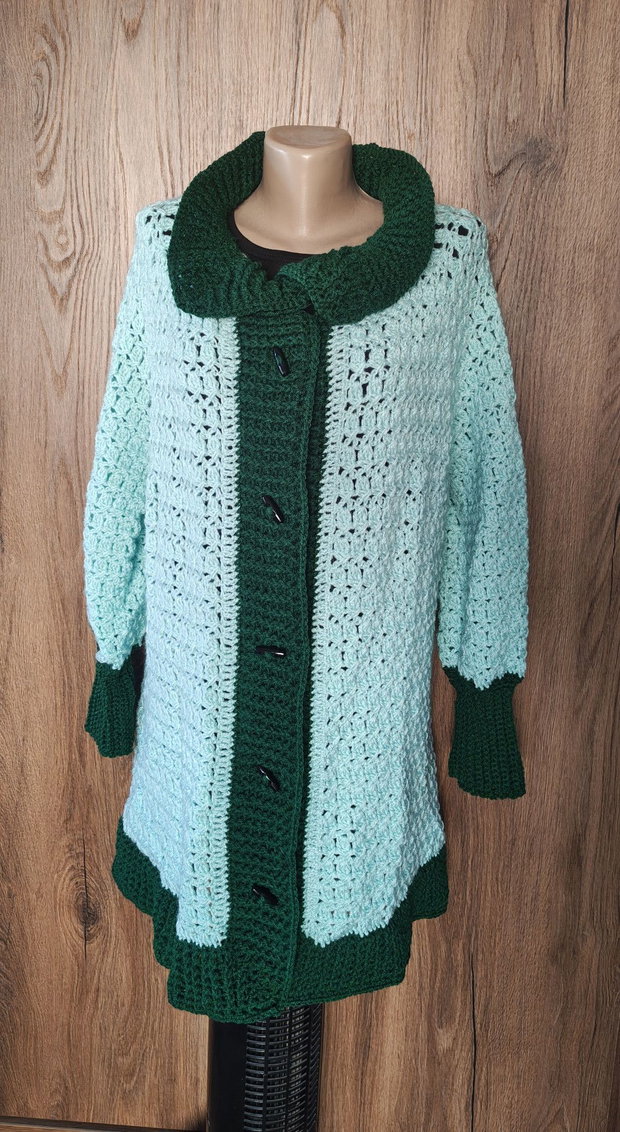Cardigan croșetat manual, vernil și verde închis