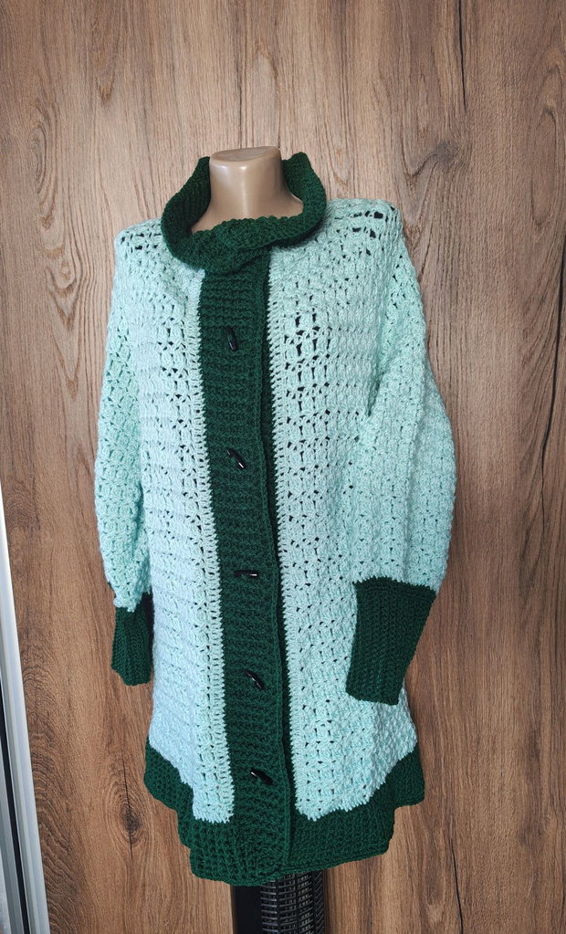 Cardigan croșetat manual, vernil și verde închis