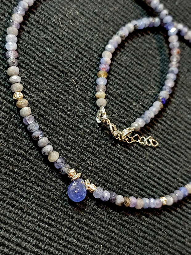 Colier argint tanzanit brioleta minimalist boho chic trendy