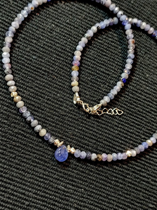Colier argint tanzanit brioleta minimalist boho chic trendy