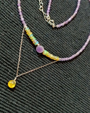 Colier argint opal de foc etiopian safir galben ametist minimalist boho chic trendy