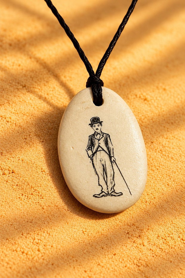 Pandantiv hanmade din lut, stil Charlie Chaplin