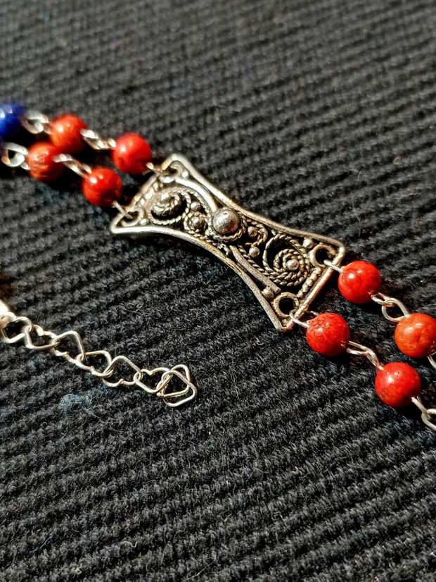 Bratara argint X2 coral lapis lazuli conector filigranat argint boho chic trendy