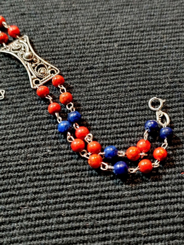Bratara argint X2 coral lapis lazuli conector filigranat argint boho chic trendy