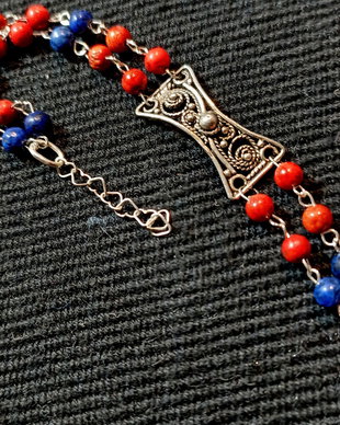 Bratara argint X2 coral lapis lazuli conector filigranat argint boho chic trendy