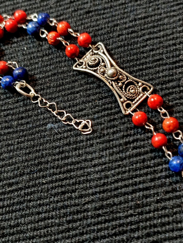 Bratara argint X2 coral lapis lazuli conector filigranat argint boho chic trendy