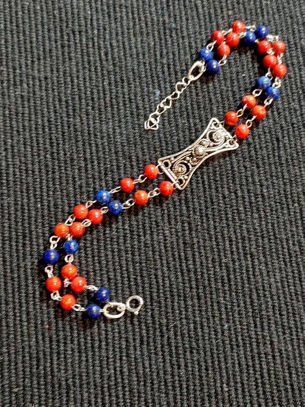 Bratara argint X2 coral lapis lazuli conector filigranat argint boho chic trendy