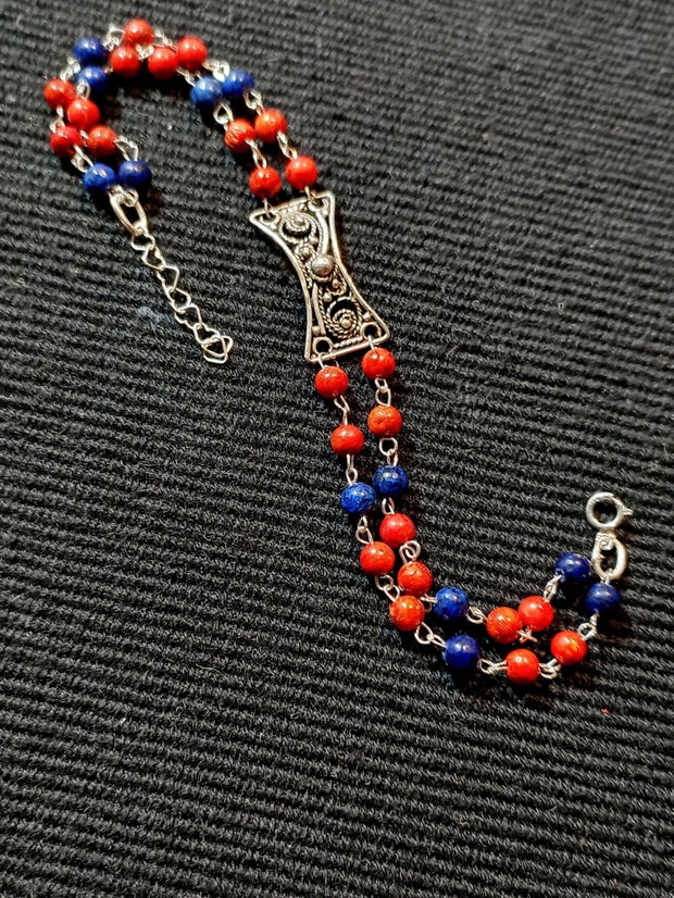 Bratara argint X2 coral lapis lazuli conector filigranat argint boho chic trendy