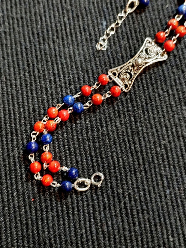 Bratara argint X2 coral lapis lazuli conector filigranat argint boho chic trendy
