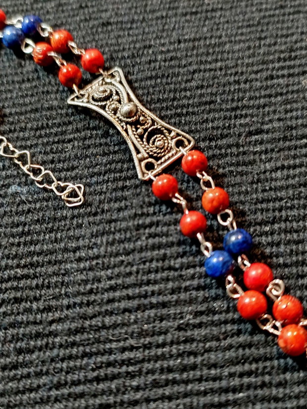 Bratara argint X2 coral lapis lazuli conector filigranat argint boho chic trendy