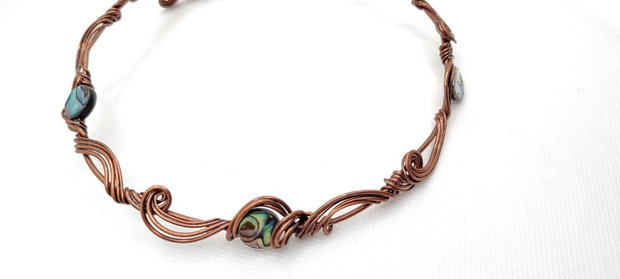 Colier unicat, colier din cupru, colier cu abalone.