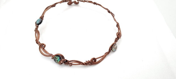 Colier unicat, colier din cupru, colier cu abalone.