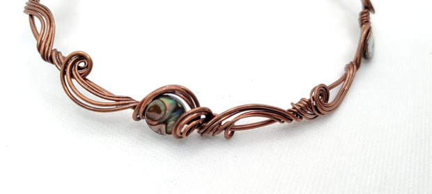 Colier unicat, colier din cupru, colier cu abalone.