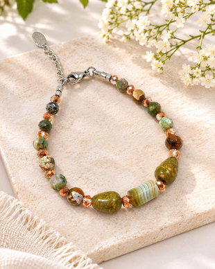 Brățară handmade cu unakit, jasp ocean și agat dantelă