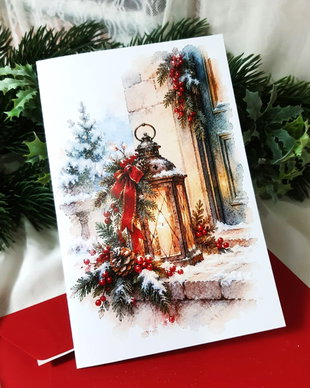 Felicitare de Crăciun cu detalii decorative realizate manual