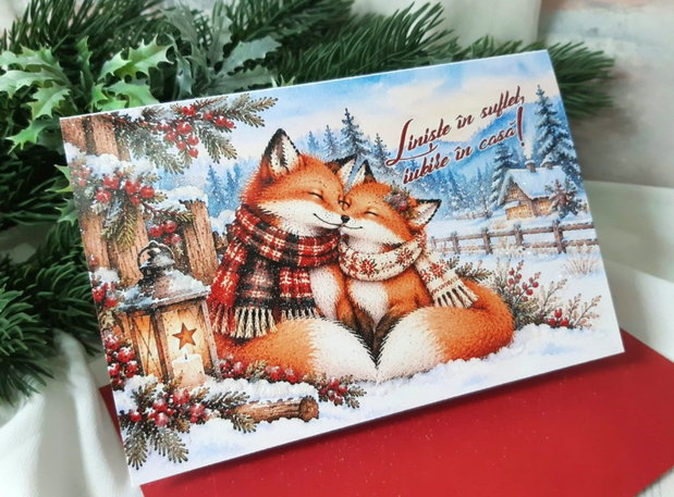 Felicitare de Crăciun cu detalii decorative realizate manual