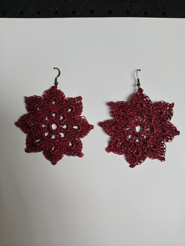 Cercei handmade croșetați - vişiniu elegant