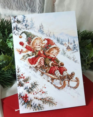 Felicitare de Crăciun cu detalii decorative realizate manual