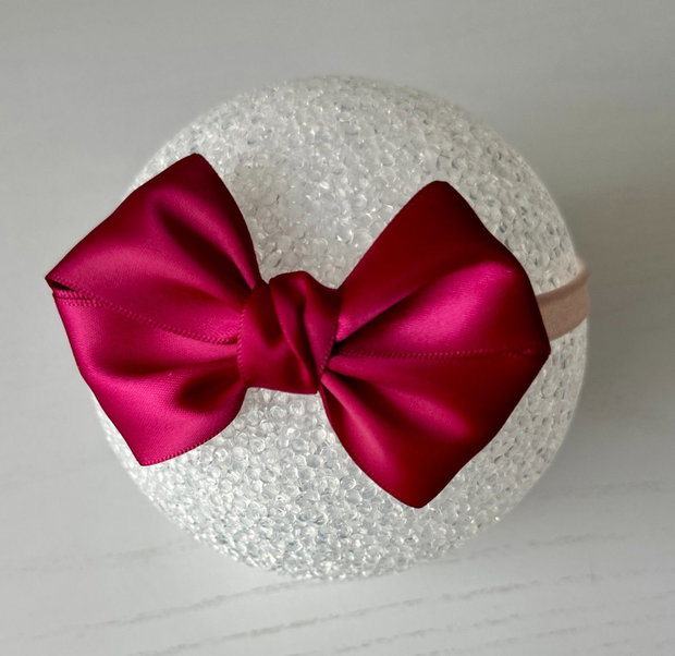 Bentiță elastică handmade pentru fetite cu fundă din satin