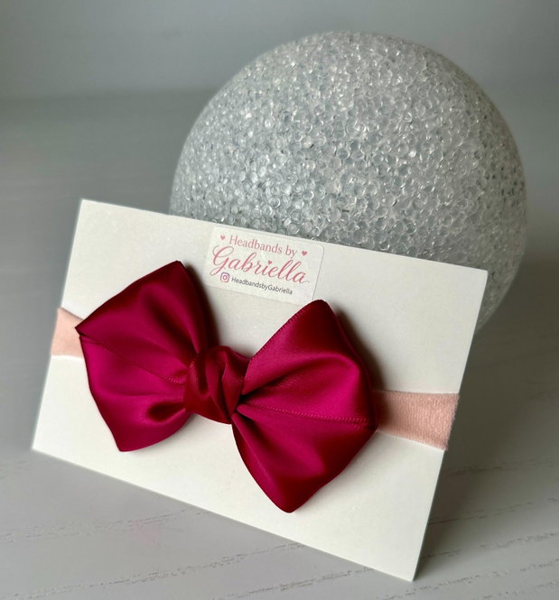 Bentiță elastică handmade pentru fetite cu fundă din satin