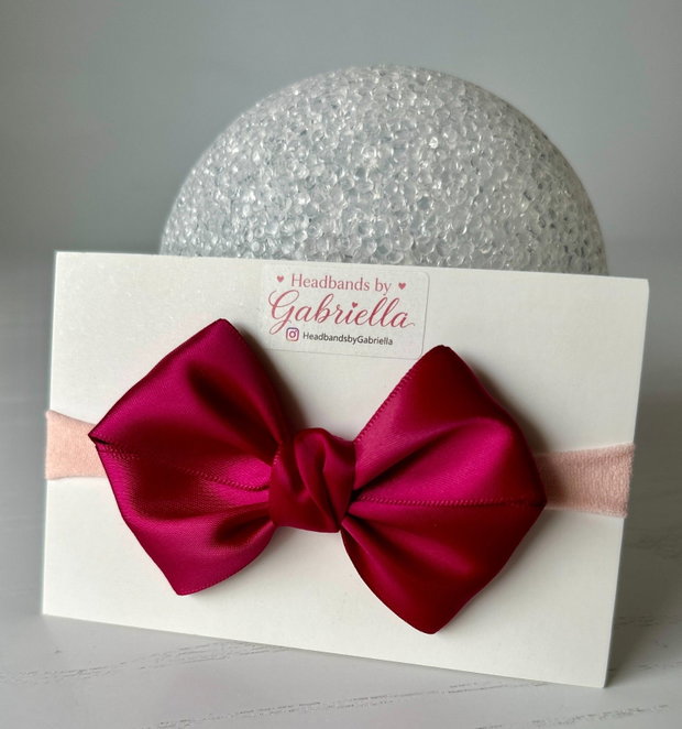 Bentiță elastică handmade pentru fetite cu fundă din satin