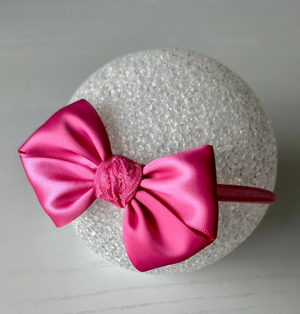 Bentiță elastică handmade pentru fetite cu fundă din satin