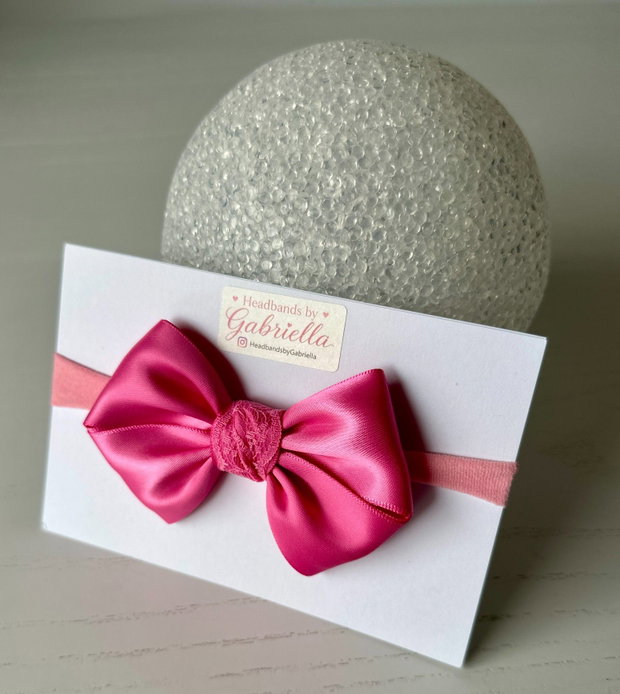 Bentiță elastică handmade pentru fetite cu fundă din satin