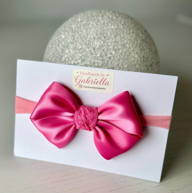 Bentiță elastică handmade pentru fetite cu fundă din satin