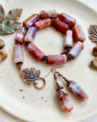 Set Colier și cercei vintage Mystic calcedonie