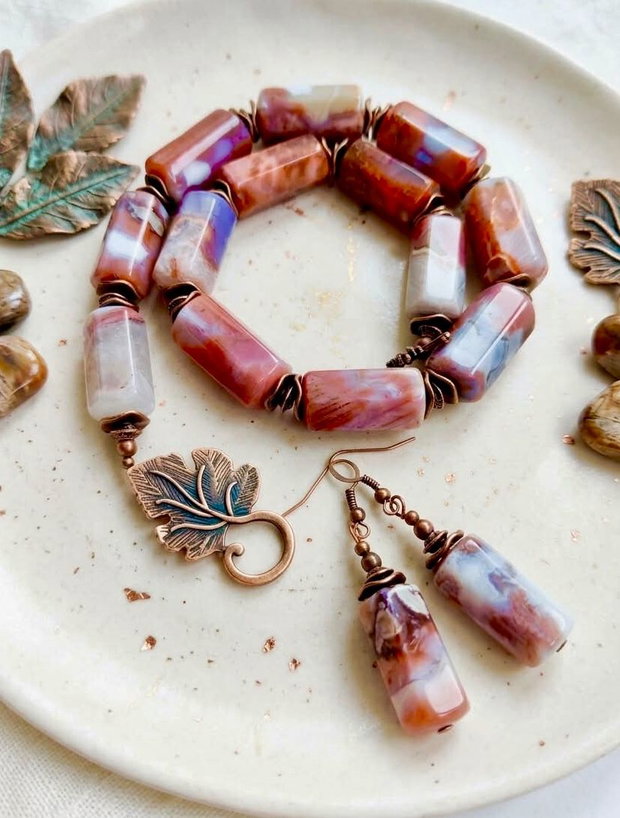 Set Colier și cercei vintage Mystic calcedonie