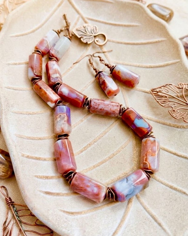 Set Colier și cercei vintage Mystic calcedonie