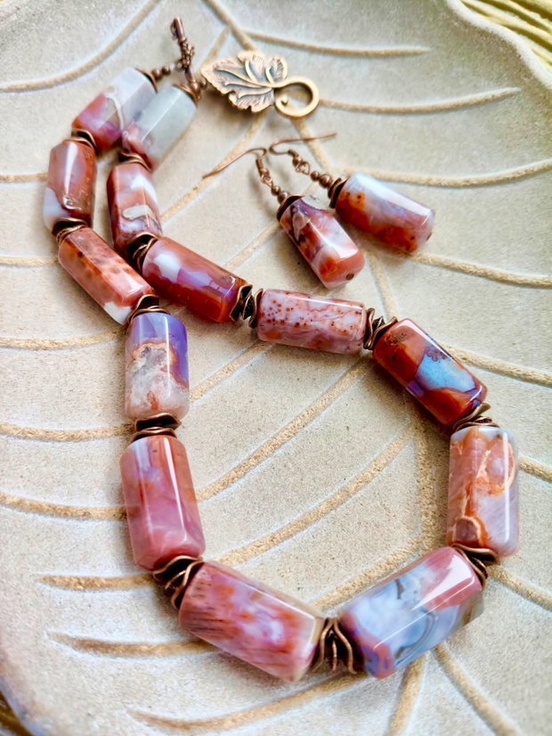 Set Colier și cercei vintage Mystic calcedonie