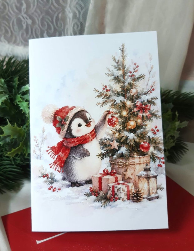 Felicitare de Crăciun cu detalii decorative realizate manual